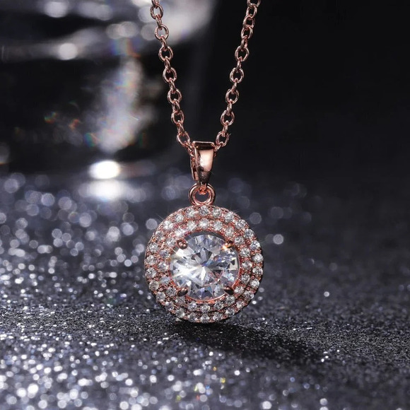 🍁 Shiny Round CZ Multi Layer Rose Gold Plated Classic Dainty Necklace,EV… - Picture 4 of 4